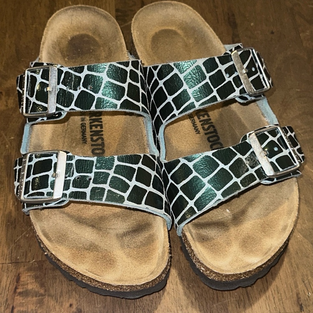 Birkenstock Arizona Gator Gleam sandals 38 US 7-7.5 womens ocean breeze EUC - Picture 2 of 7